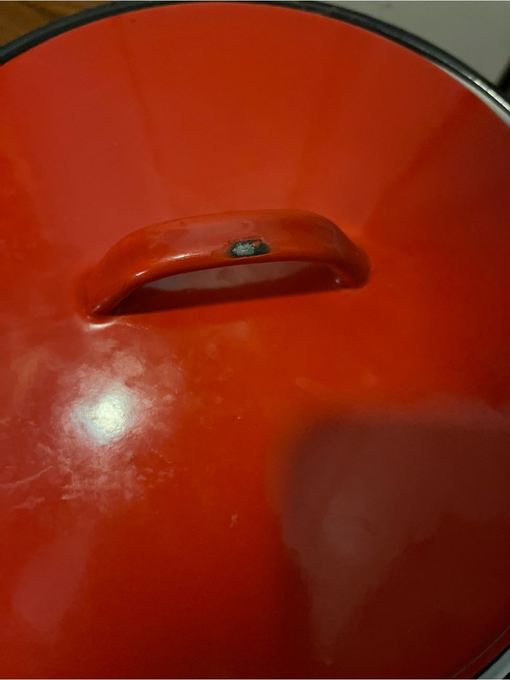 Red Enamel Stockpot with Decorative White Pattern - Picture 5 of 6